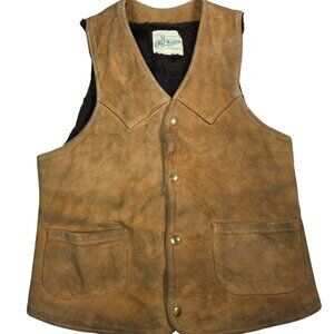 Vintage Mid Western Genuine Deerskin Mens Brown Vest With Plush Lining